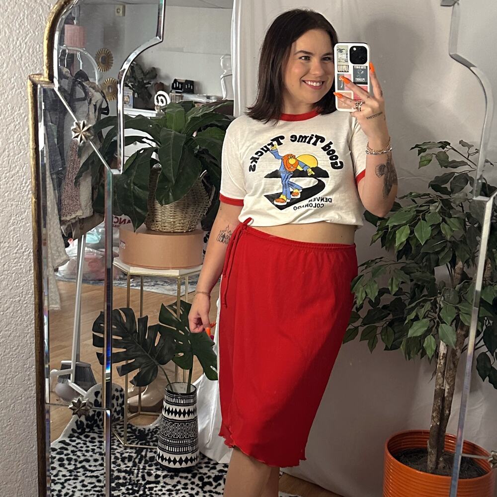 Vintage Y2K Midi Knee Length Wrap Skirt Red Size 2X